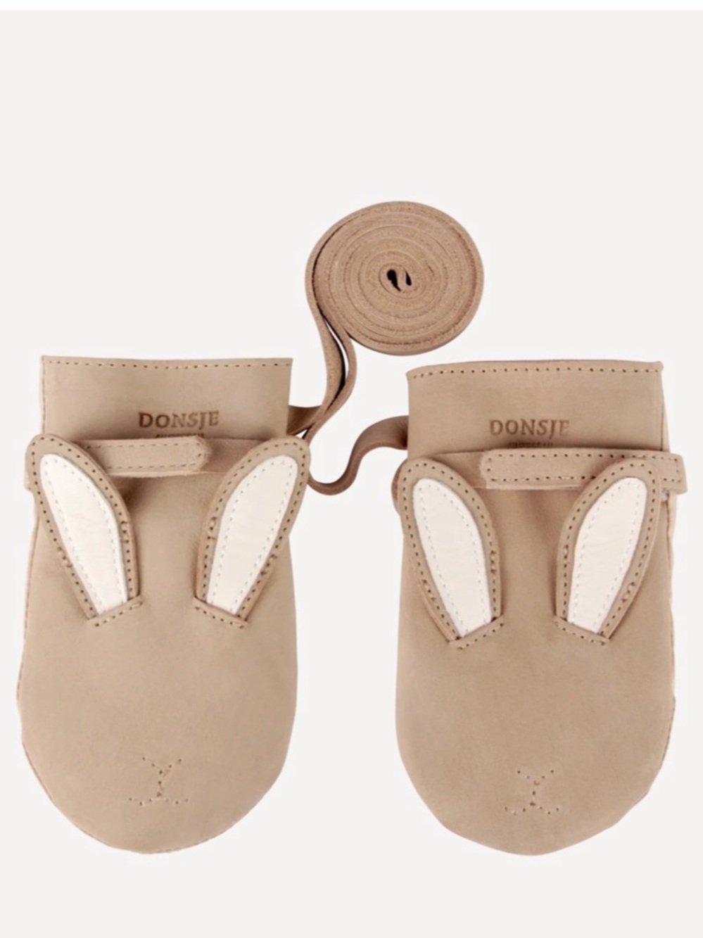 Donsje Kapi Classic Bunny Mittens in Beige Leather Size 3-4Y NWT
